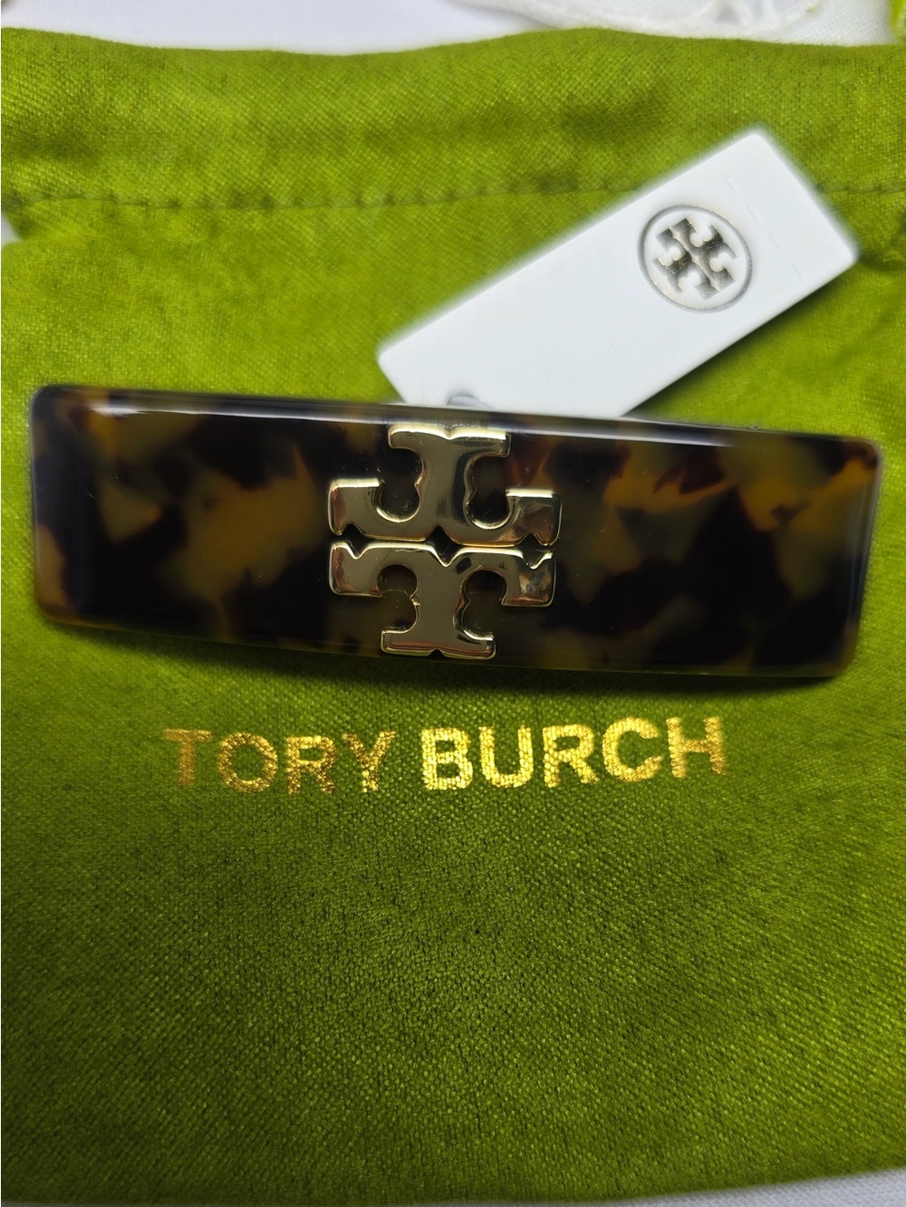 Tory Burch Gold Logo Tortoiseshell Hair Barrette - Brown